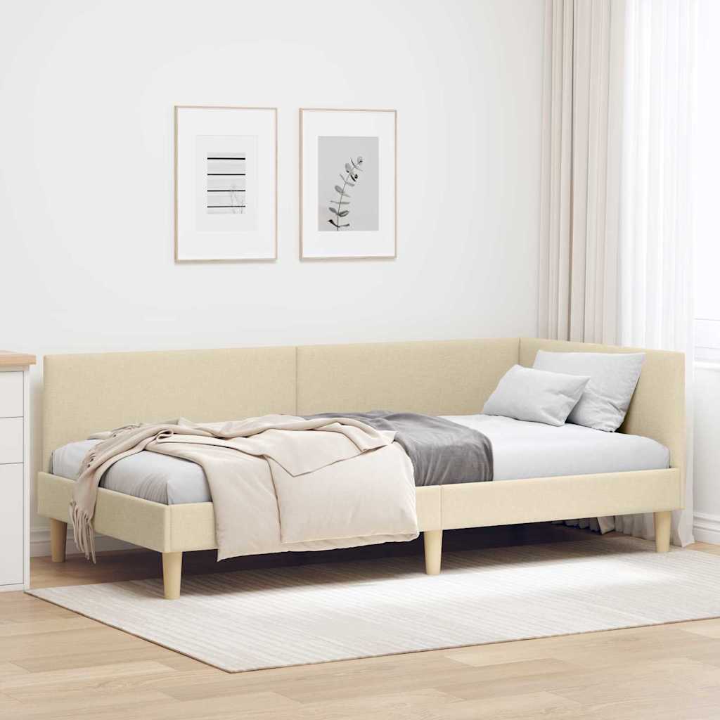 Kutni okvir kreveta Krema 90 cm x 200 cm Tkanina i šperploča