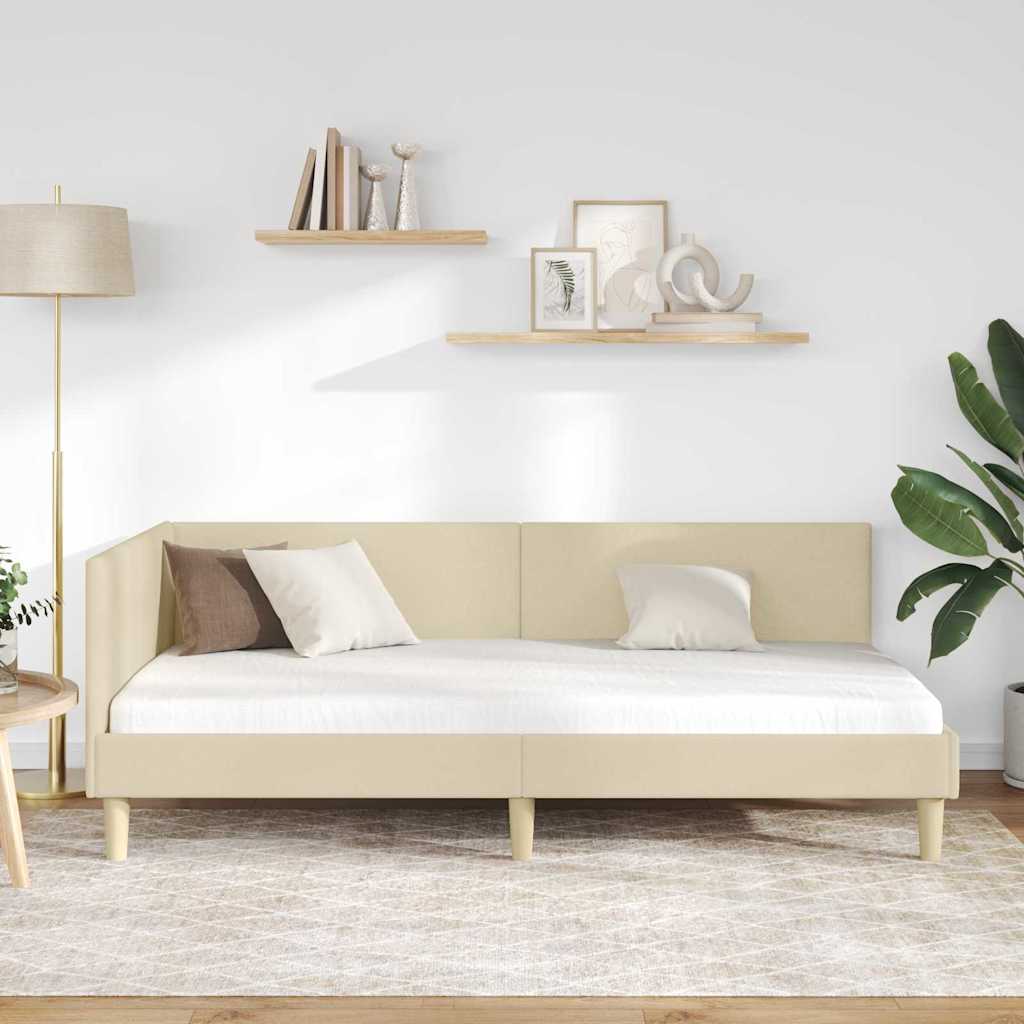 Kutni okvir kreveta Krema 90 cm x 200 cm Tkanina i šperploča