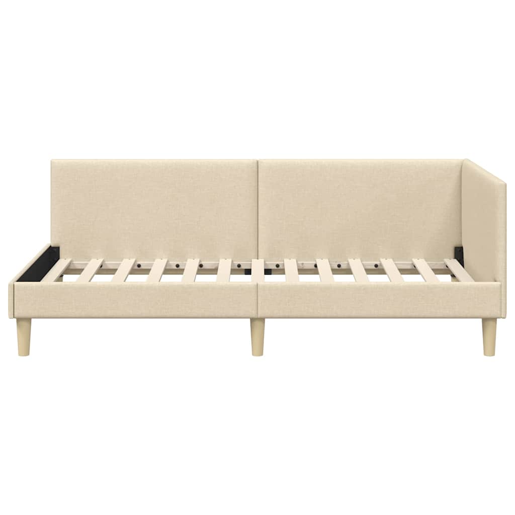 Kutni okvir kreveta Krema 90 cm x 200 cm Tkanina i šperploča