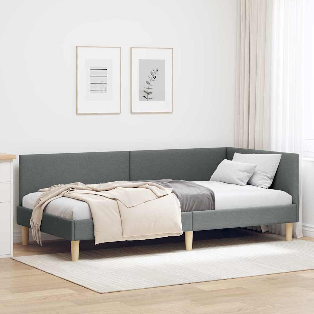 Kutni okvir kreveta s uzglavljem Tamno siva 100 cm x 200 cm