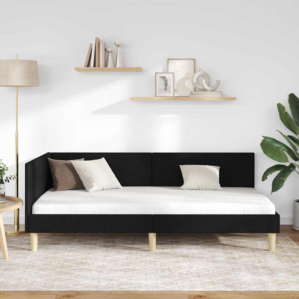 Kutni okvir kreveta Crna 100 cm x 200 cm Tkanina i šperploča