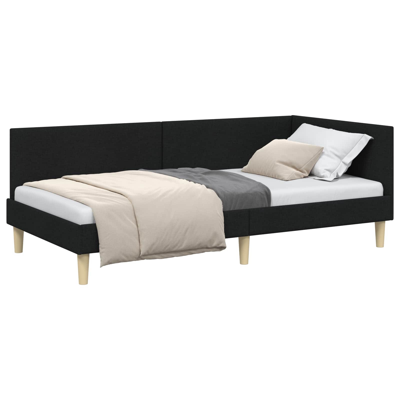Kutni okvir kreveta Crna 100 cm x 200 cm Tkanina i šperploča
