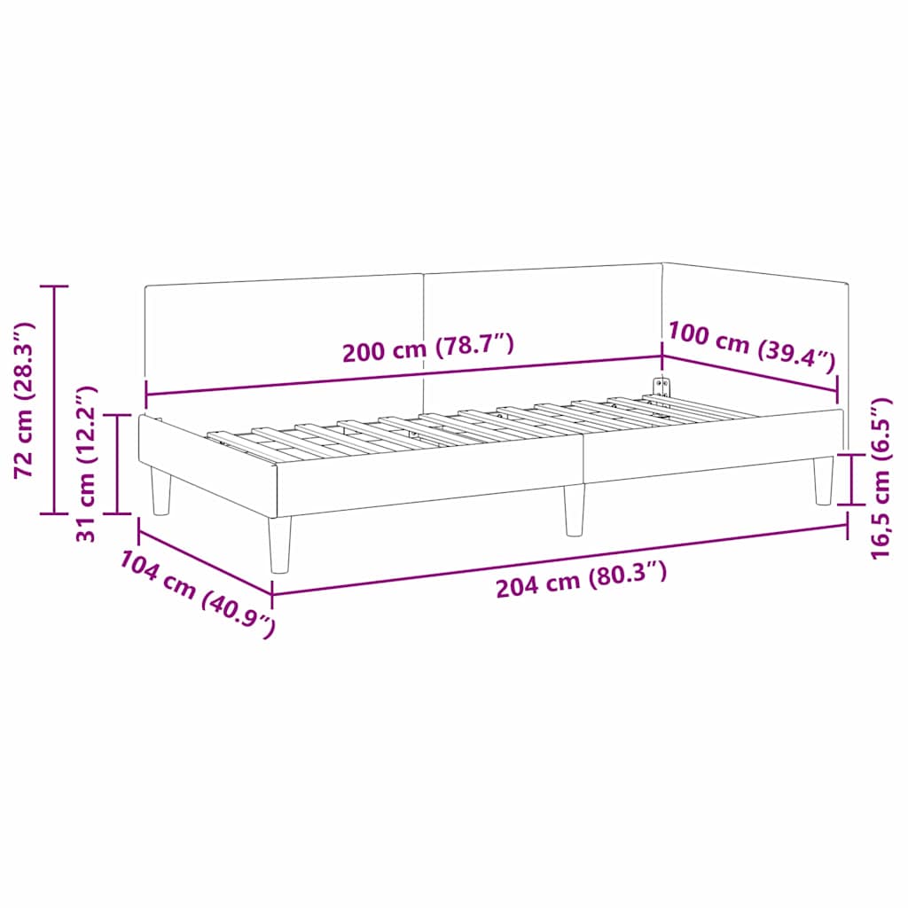 Kutni okvir kreveta Crna 100 cm x 200 cm Tkanina i šperploča