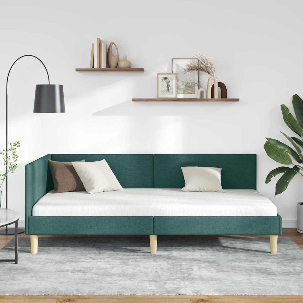 Kutni okvir kreveta s uzglavljem Tamnozelena 100 cm x 200 cm