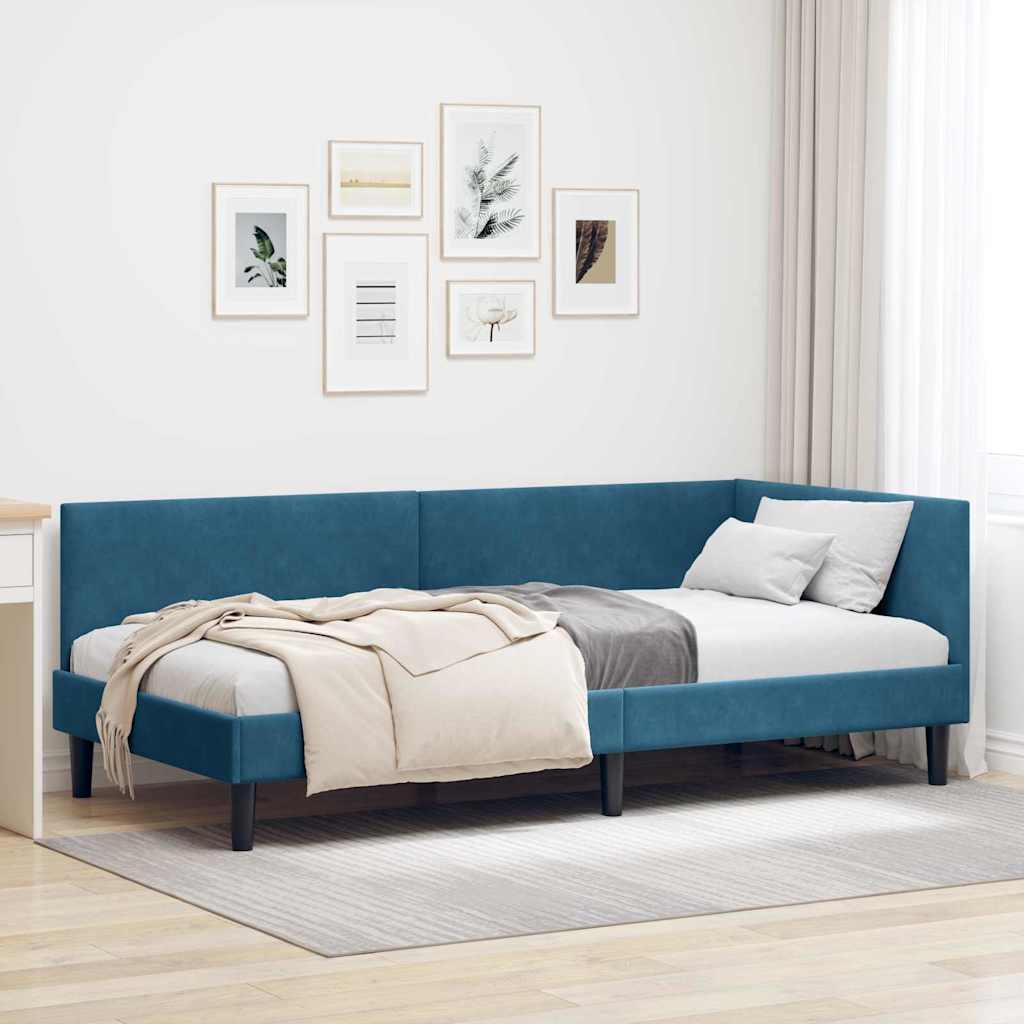 Kutni okvir kreveta s uzglavljem Plava 80 cm x 200 cm Baršun