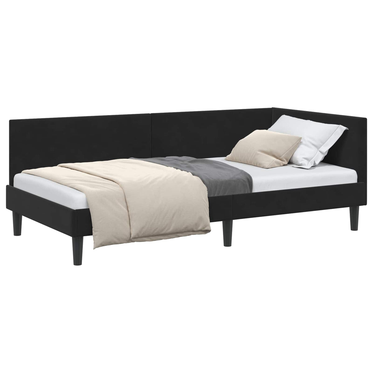 Kutni okvir kreveta s uzglavljem Crna 80 cm x 200 cm Baršun