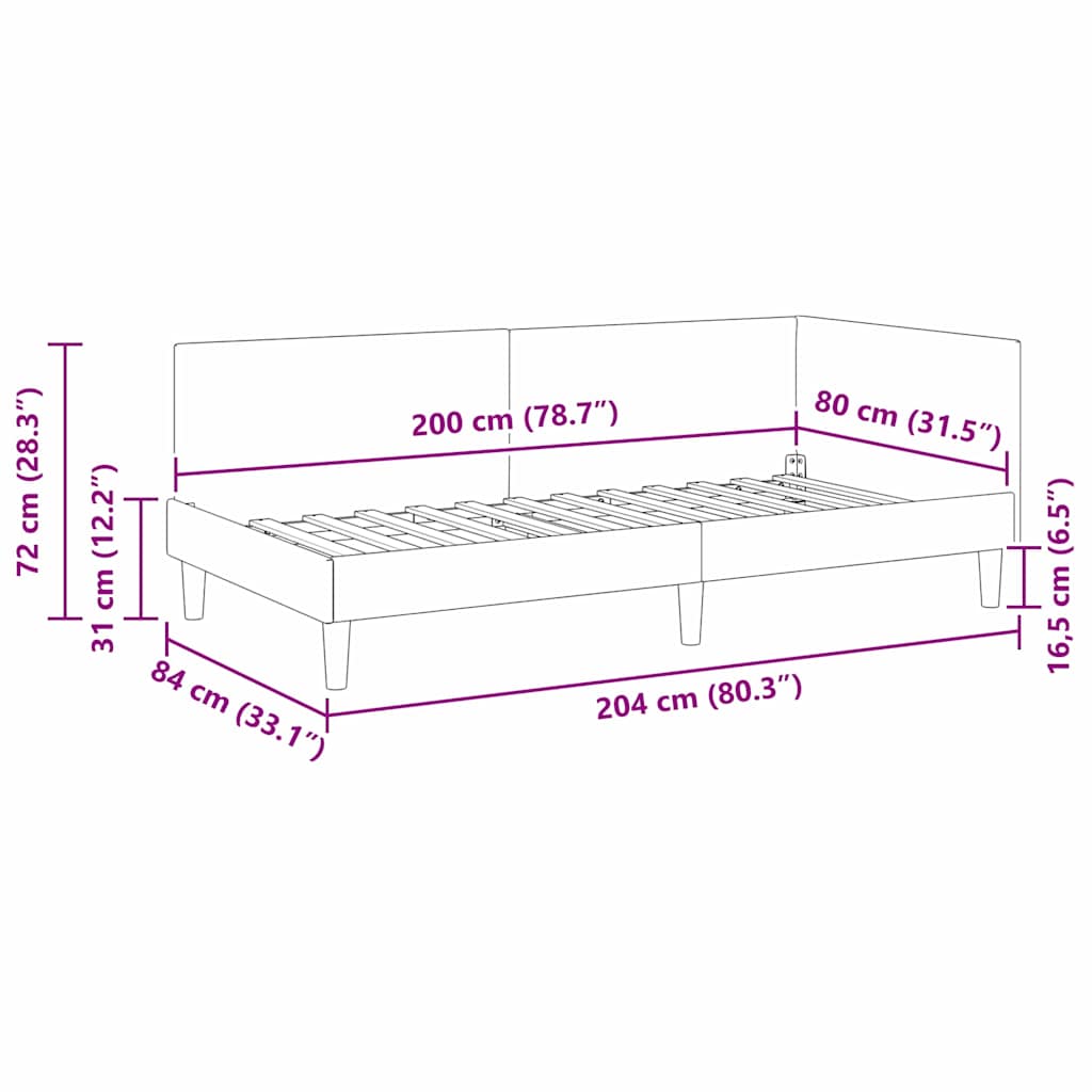 Kutni okvir kreveta s uzglavljem Crna 80 cm x 200 cm Baršun