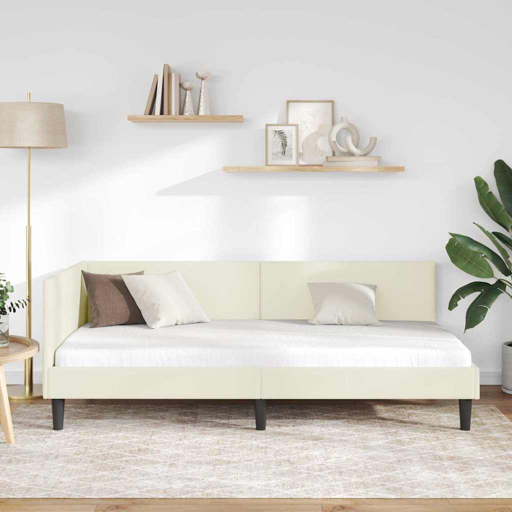 Kutni okvir kreveta s uzglavljem Krema 80 cm x 200 cm Baršun