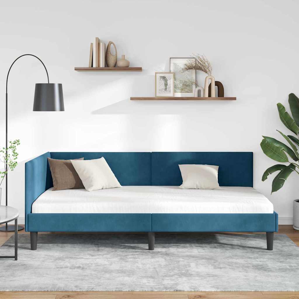 Kutni okvir kreveta s uzglavljem Plava 90 cm x 190 cm Baršun