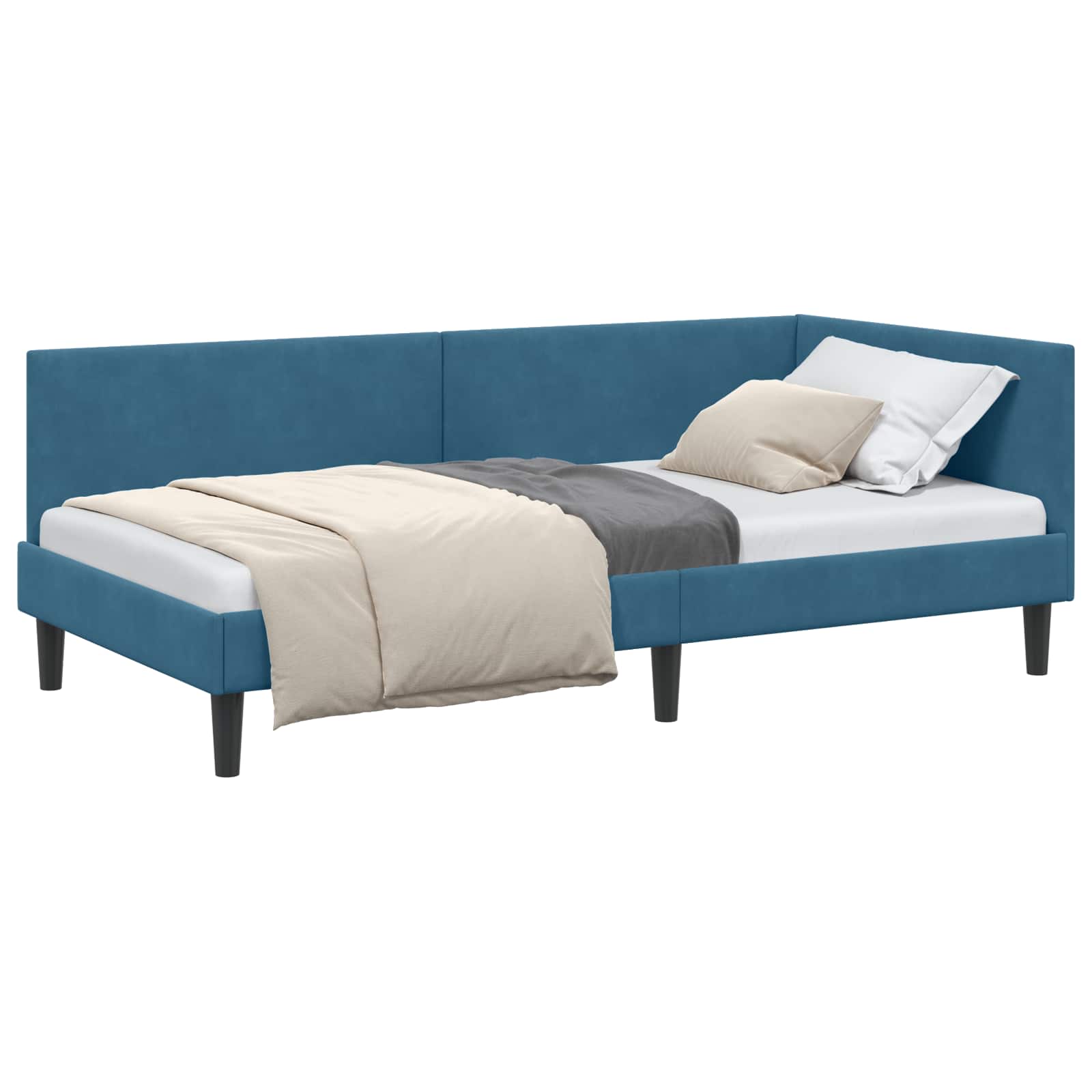 Kutni okvir kreveta s uzglavljem Plava 90 cm x 190 cm Baršun