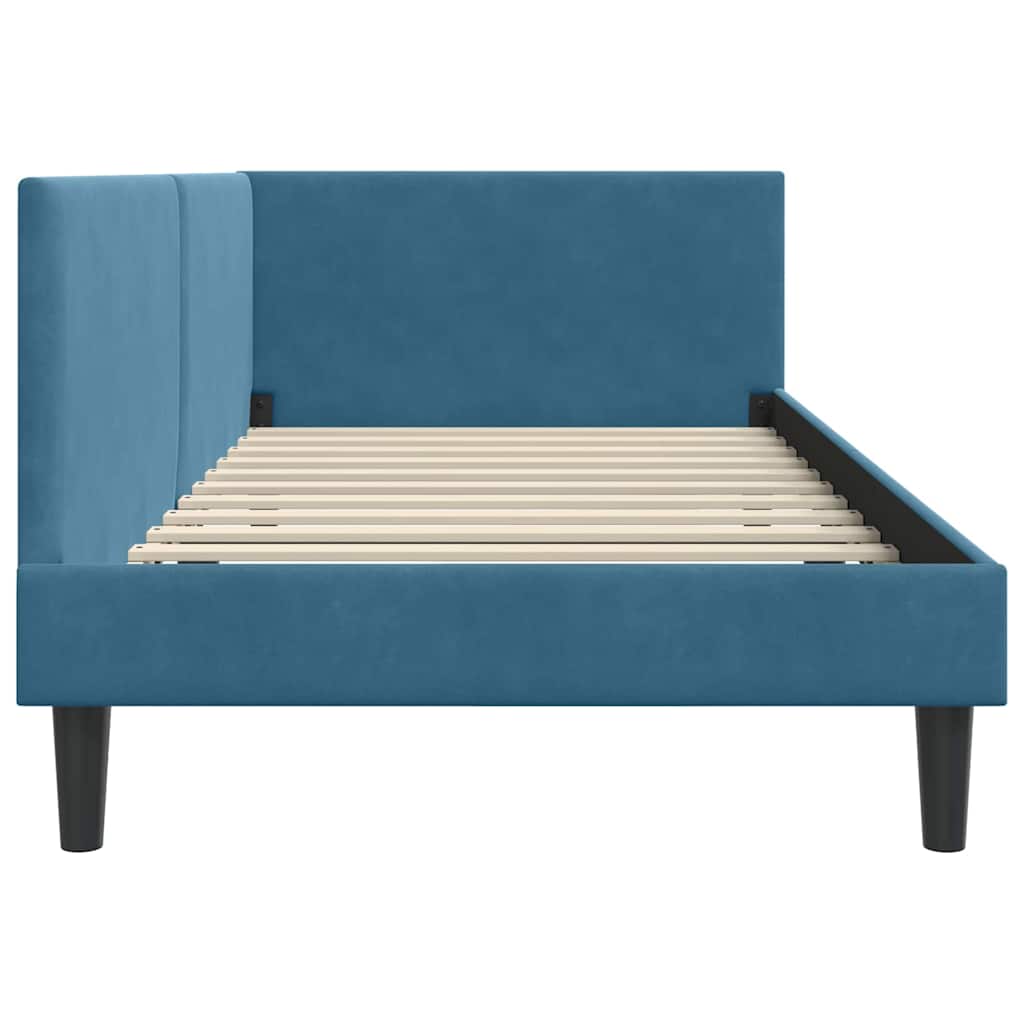 Kutni okvir kreveta s uzglavljem Plava 90 cm x 190 cm Baršun