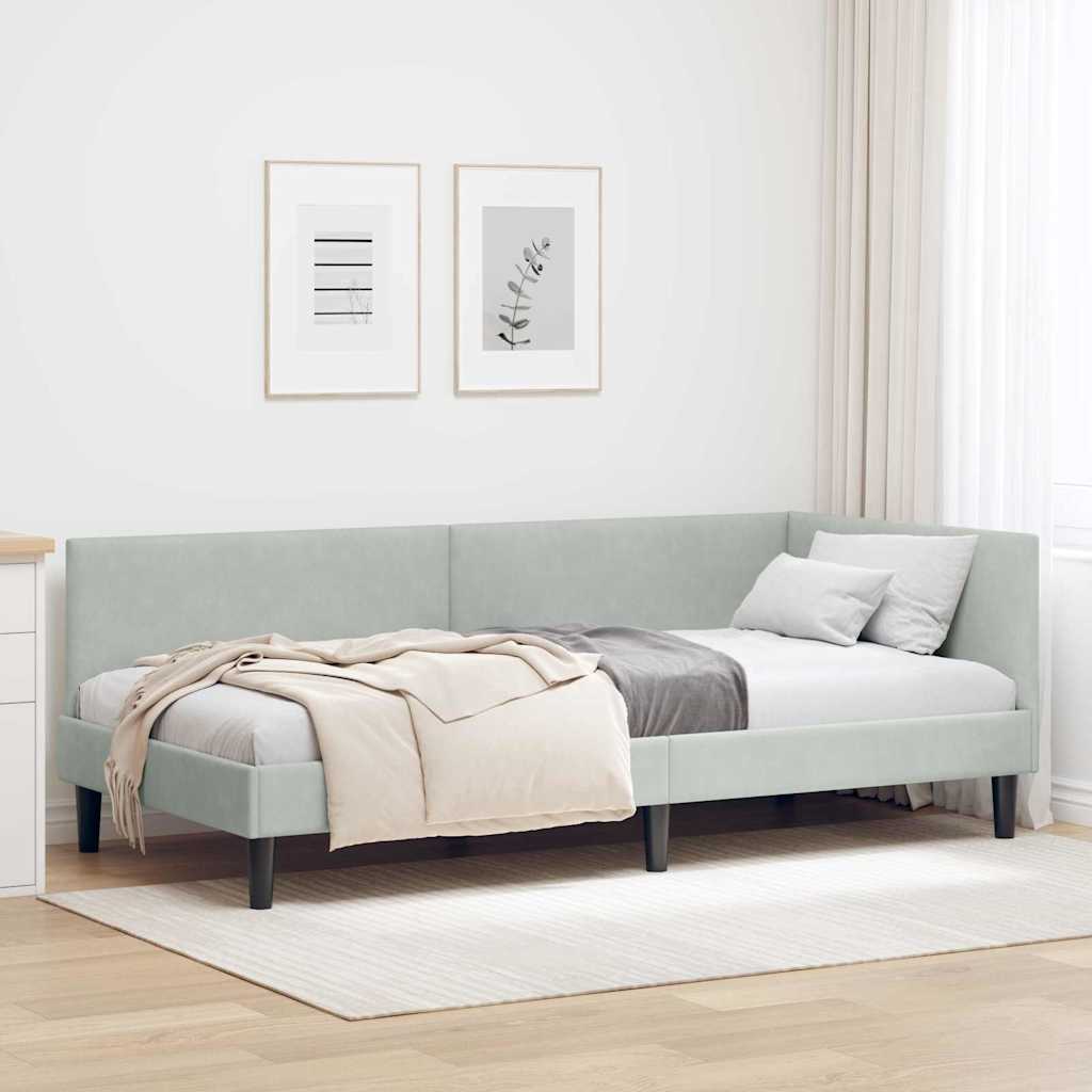 Kutni okvir kreveta Svijetlo siva 90 cm x 190 cm Baršun