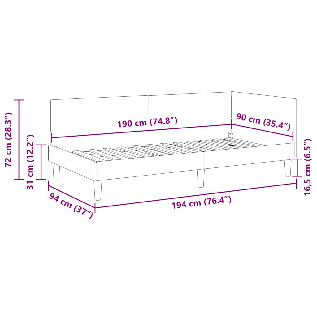 Kutni okvir kreveta Tamnozelena 90 cm x 190 cm Baršun