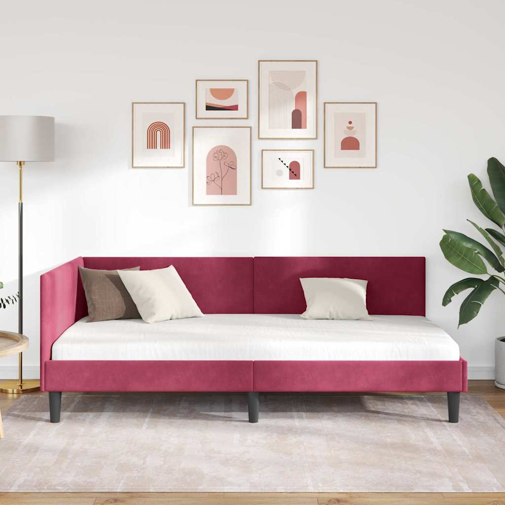 Kutni okvir kreveta Vinska crvena 90 cm x 190 cm Baršun