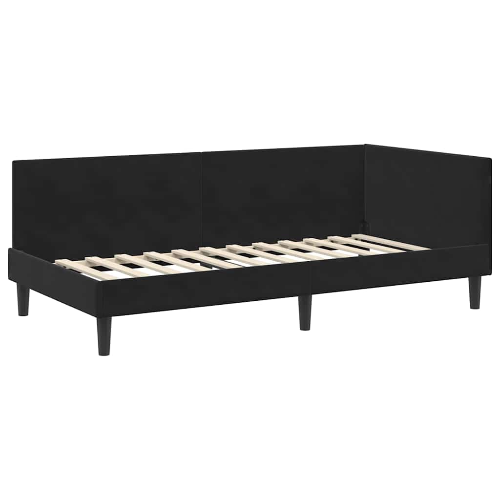 Kutni okvir kreveta s uzglavljem Crna 90 cm x 190 cm Baršun