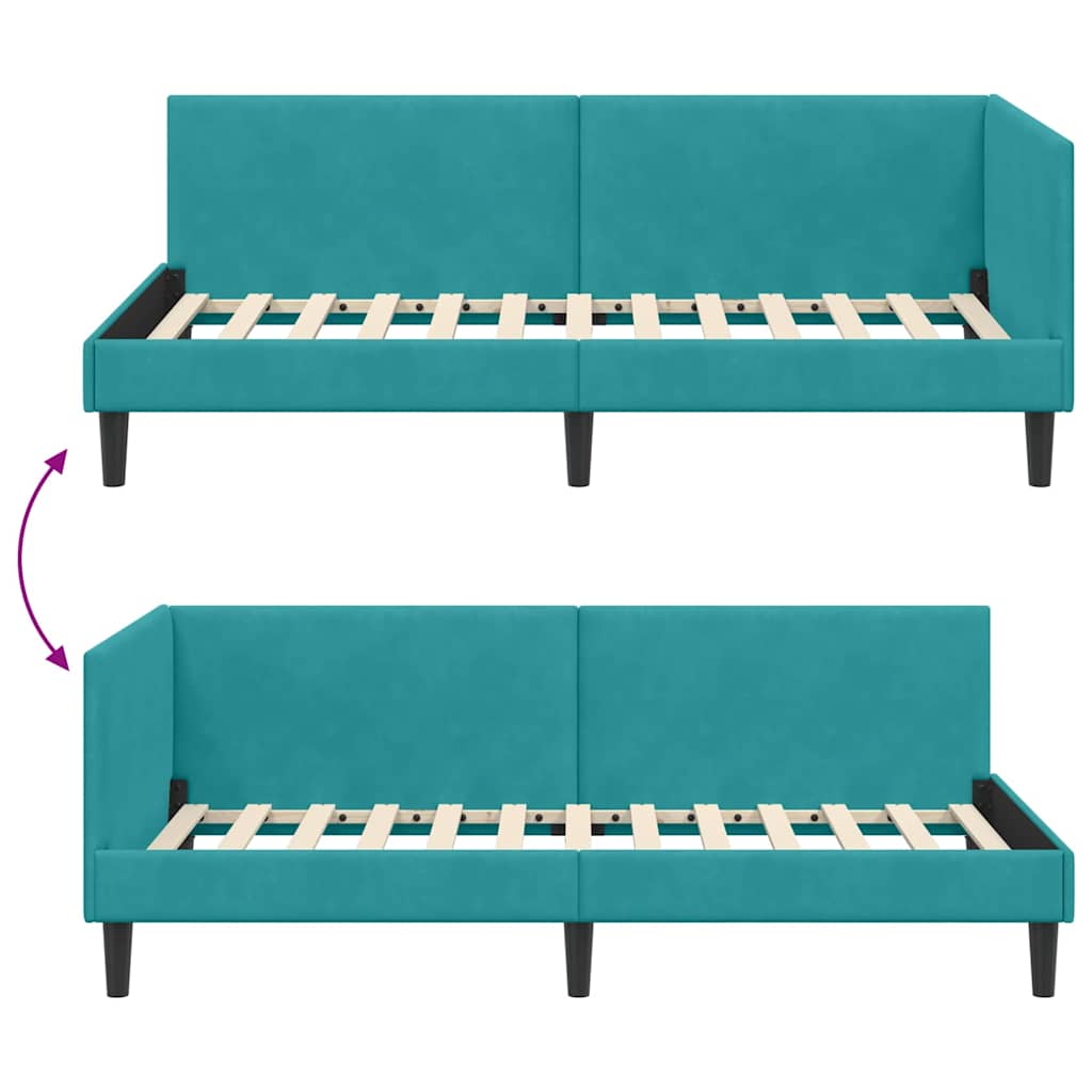 Kutni okvir kreveta s uzglavljem Tirkizna 90 cm x 190 cm Baršun