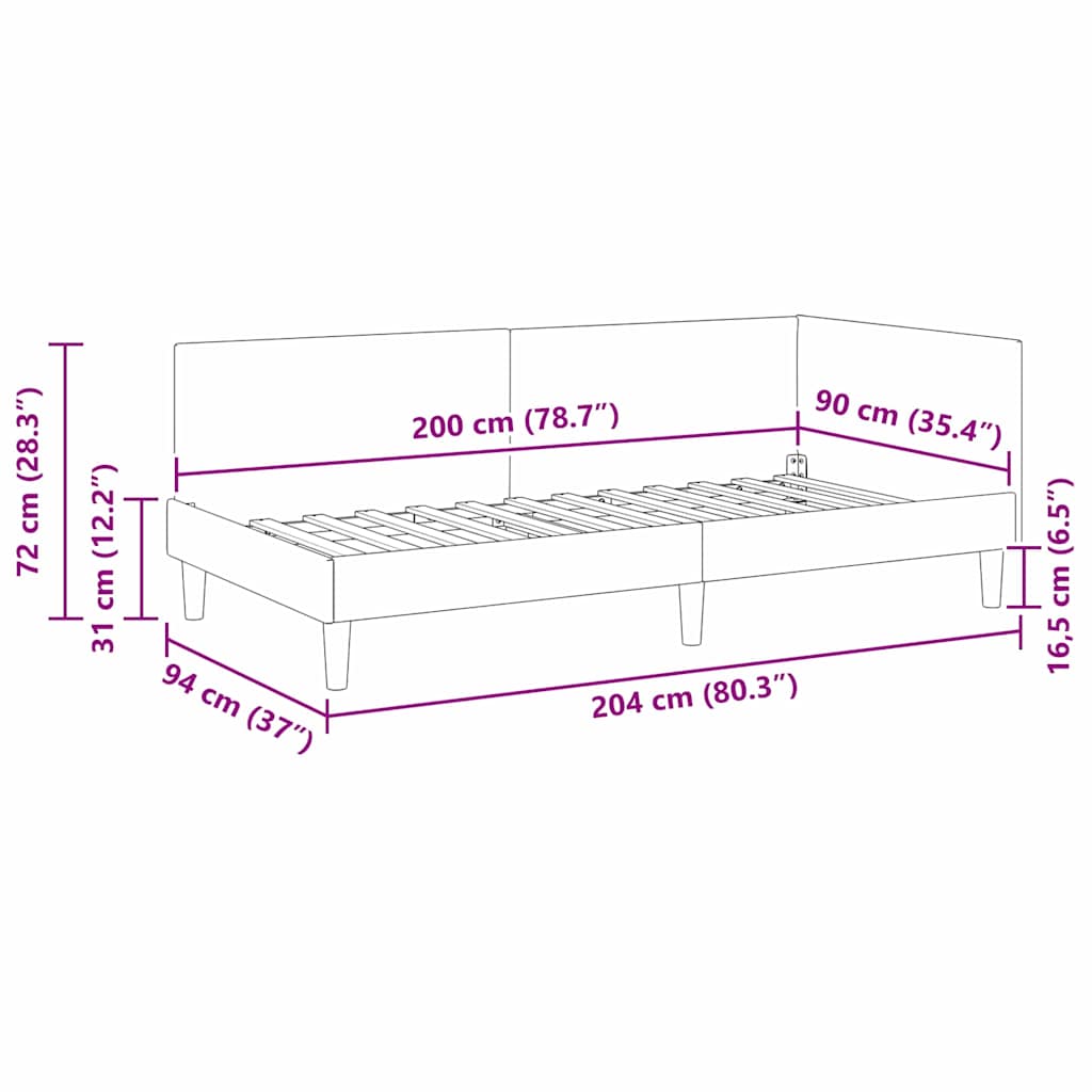 Kutni okvir kreveta Svijetlo siva 90 cm x 200 cm Baršun