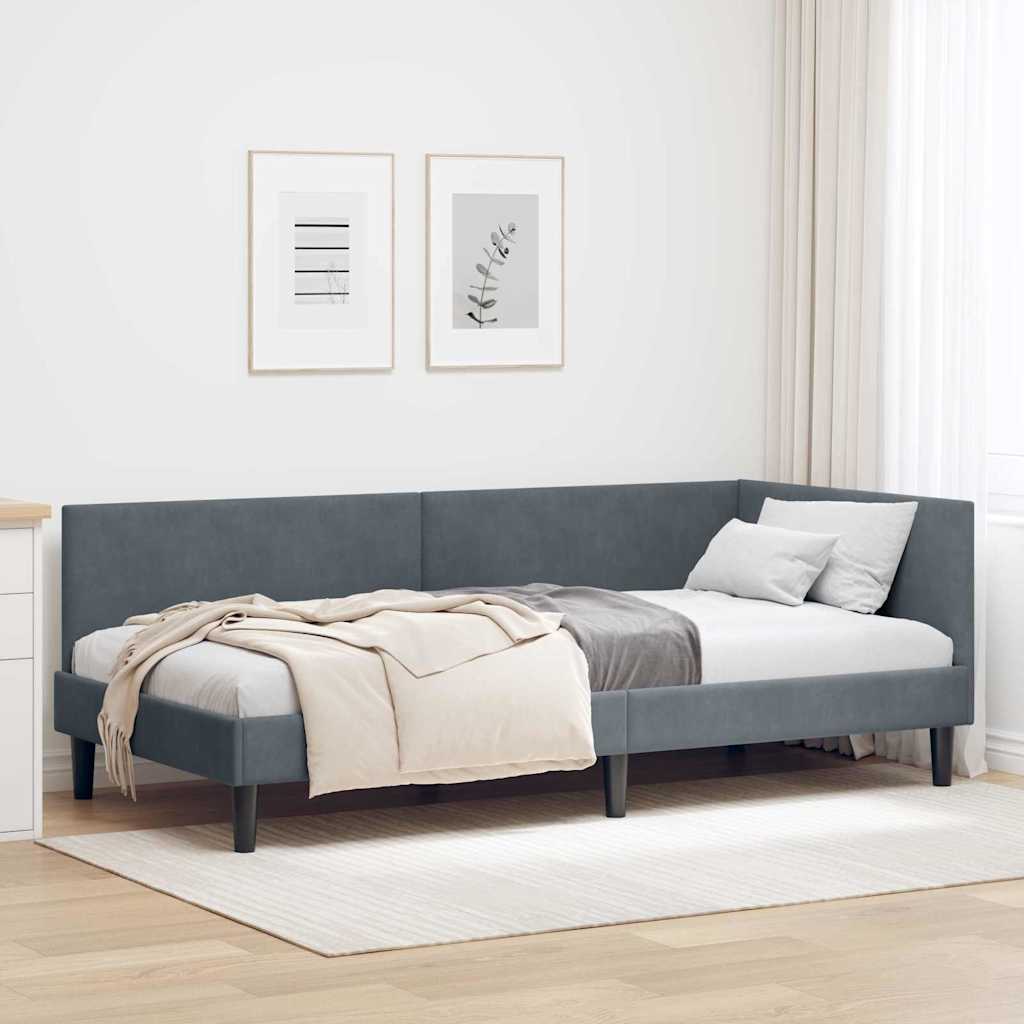 Kutni okvir kreveta Tamno siva 90 cm x 200 cm Baršun