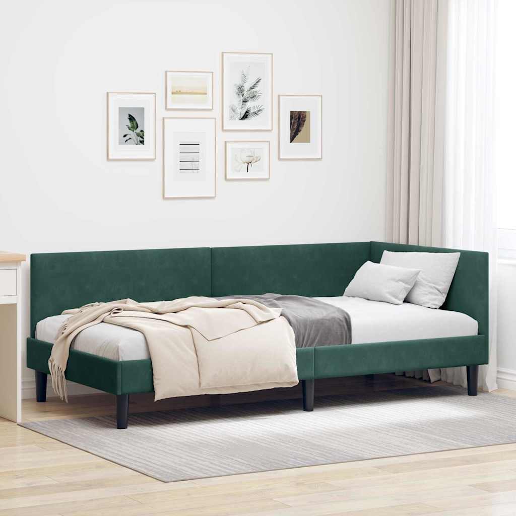 Kutni okvir kreveta Tamnozelena 90 cm x 200 cm Baršun