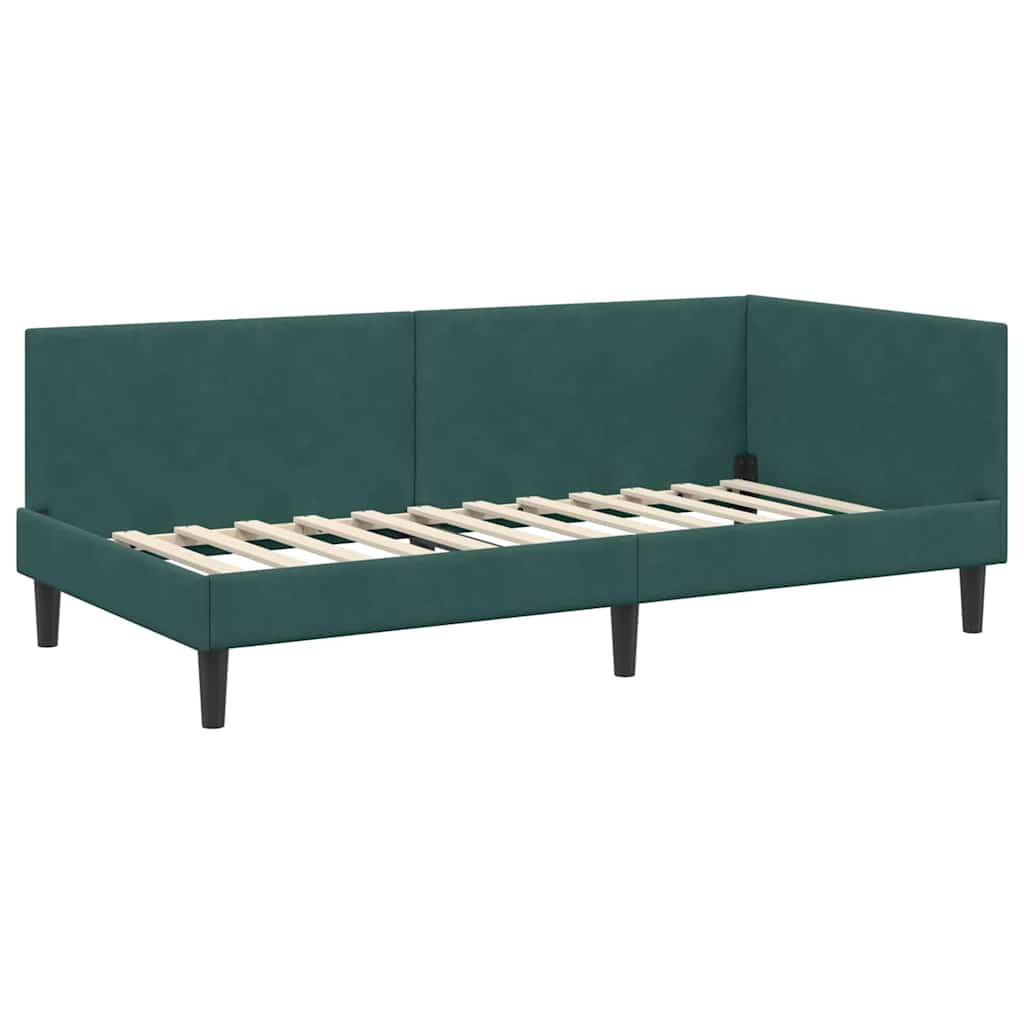 Kutni okvir kreveta Tamnozelena 90 cm x 200 cm Baršun