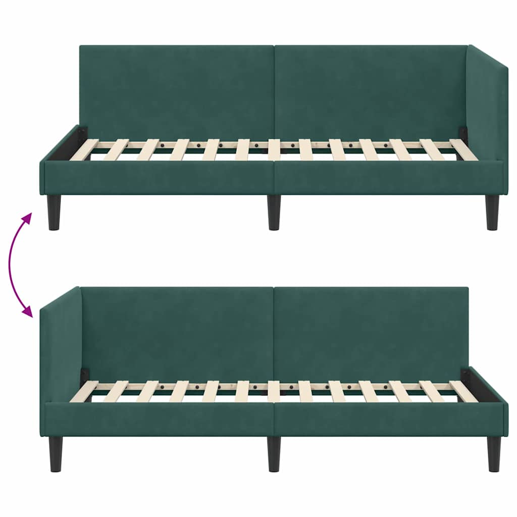 Kutni okvir kreveta Tamnozelena 90 cm x 200 cm Baršun