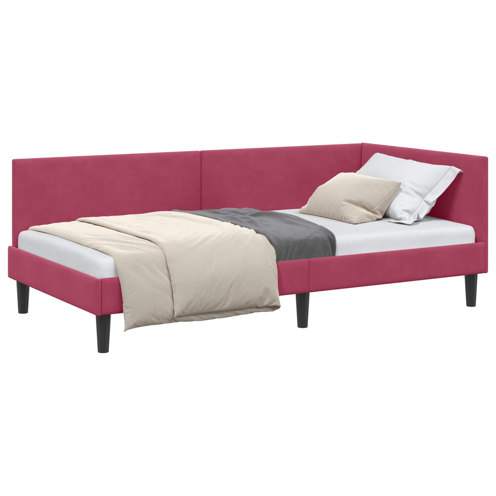 Kutni okvir kreveta Vinska crvena 90 cm x 200 cm Baršun