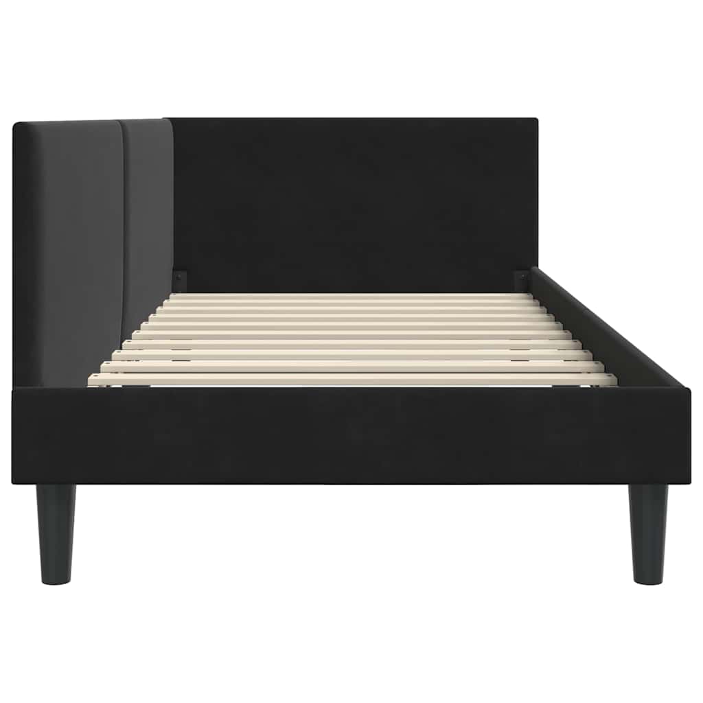 Kutni okvir kreveta s uzglavljem Crna 90 cm x 200 cm Baršun