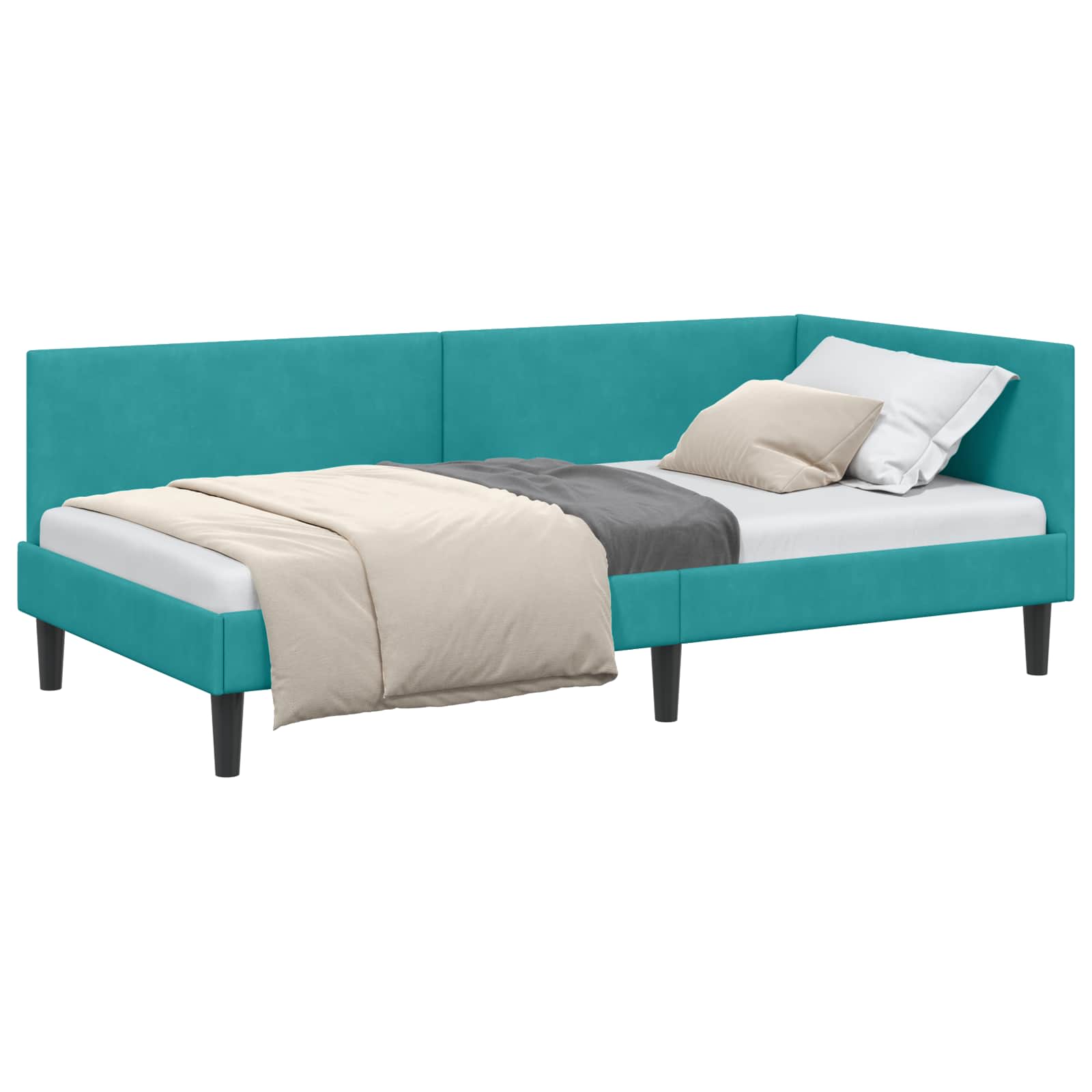 Kutni okvir kreveta s uzglavljem Tirkizna 90 cm x 200 cm Baršun