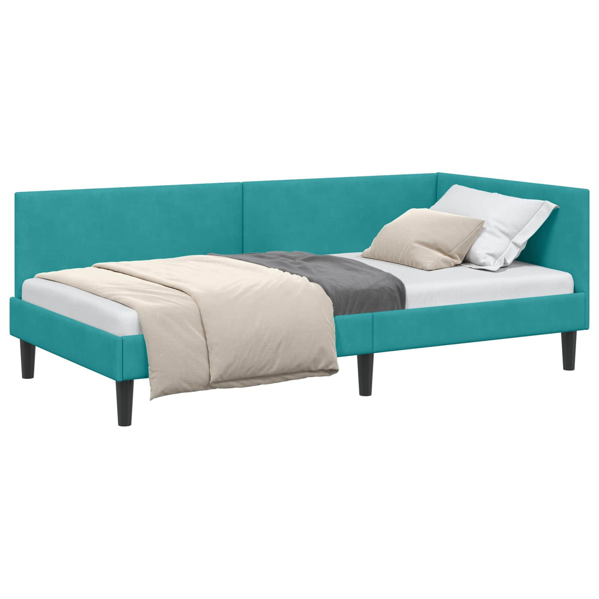 Kutni okvir kreveta s uzglavljem Tirkizna 90 cm x 200 cm Baršun