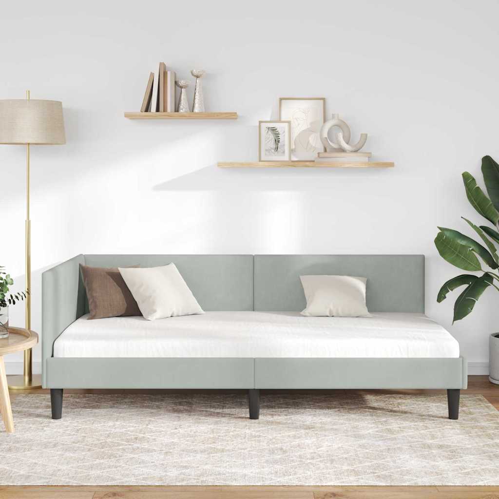Kutni okvir kreveta Svijetlo siva 100 cm x 200 cm Baršun