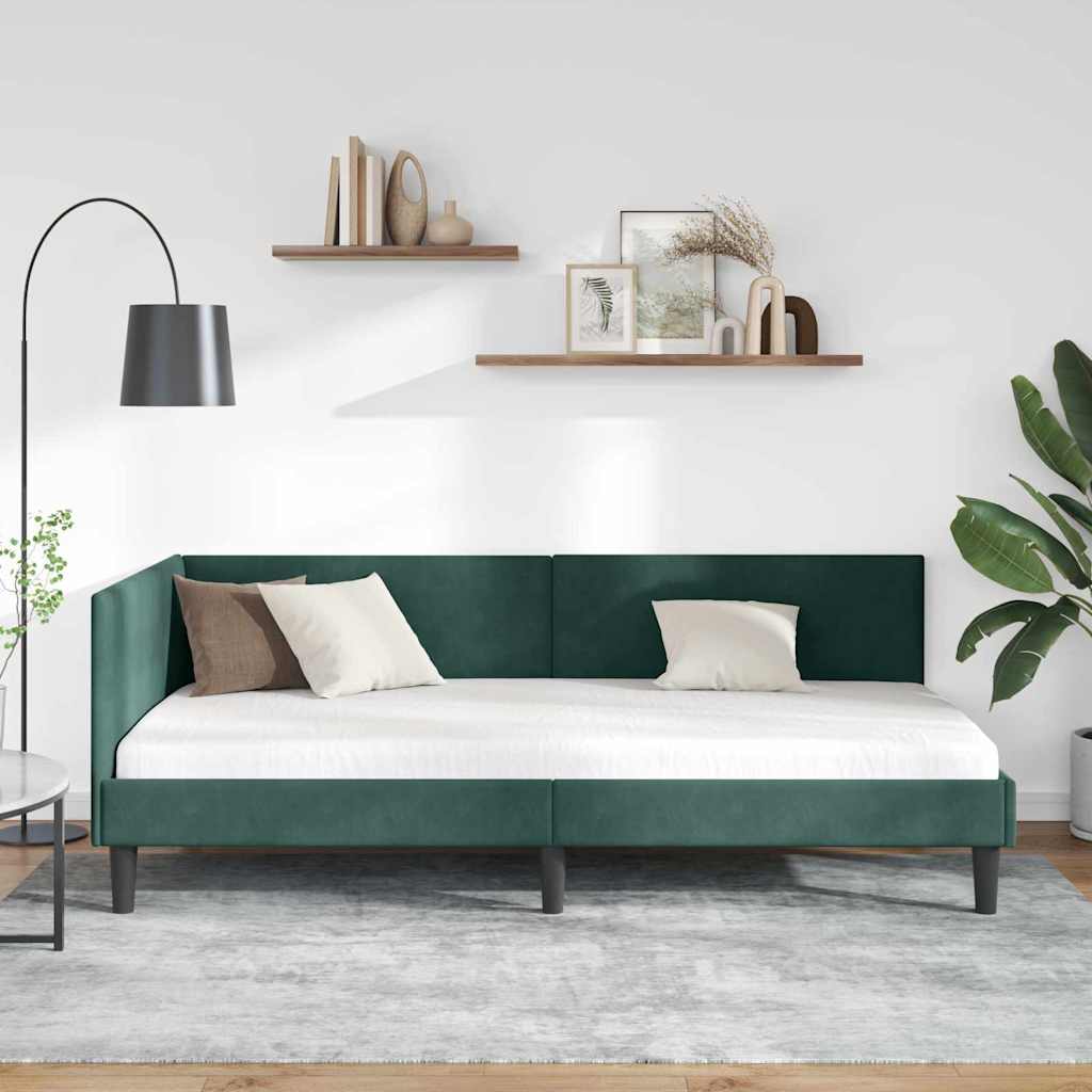 Kutni okvir kreveta Tamnozelena 100 cm x 200 cm Baršun