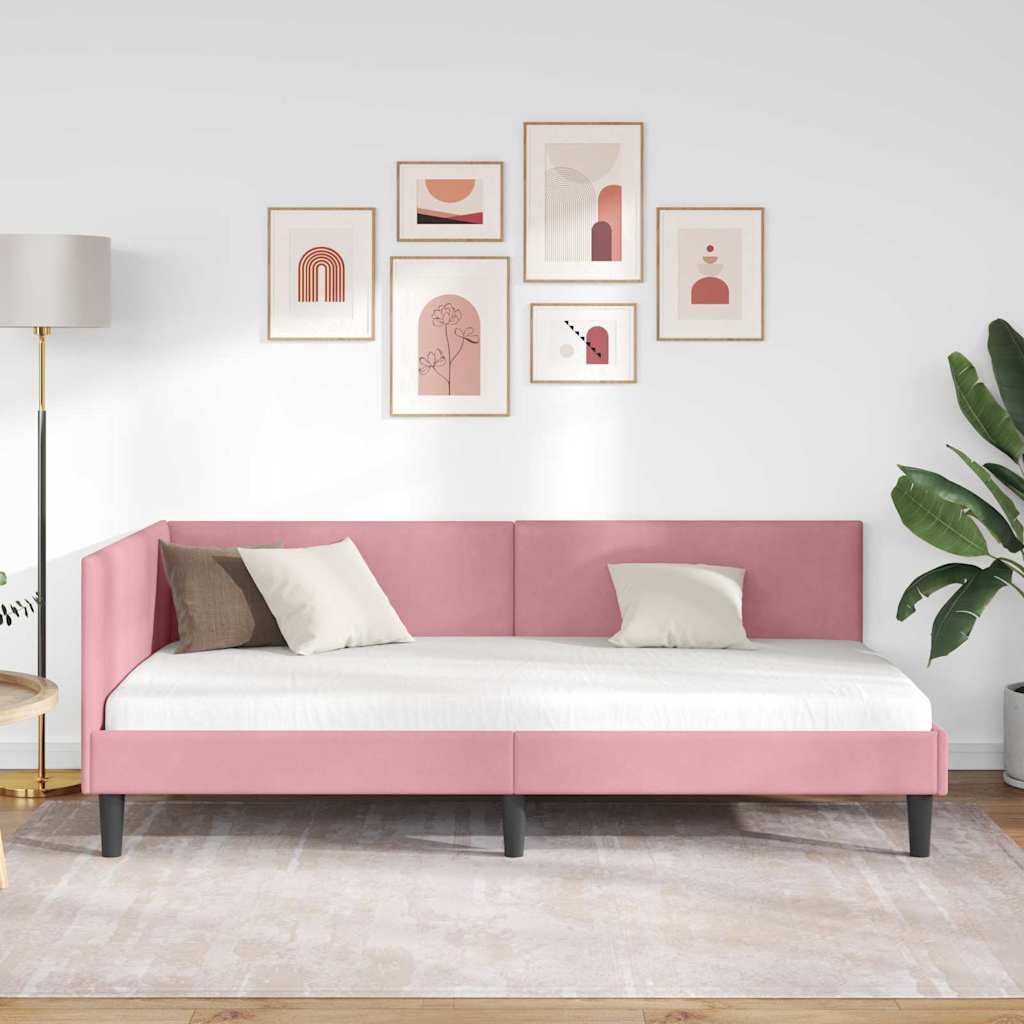 Kutni okvir kreveta Ružičasta 100 cm x 200 cm Baršun