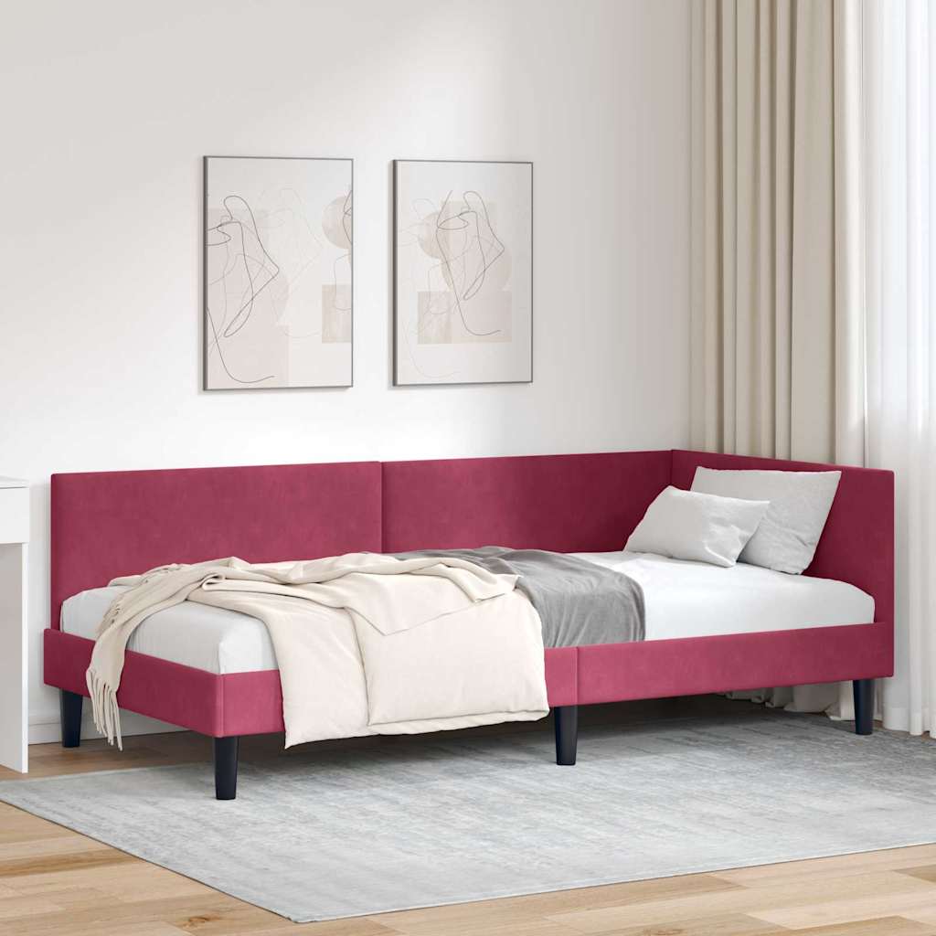 Kutni okvir kreveta Vinska crvena 100 cm x 200 cm Baršun