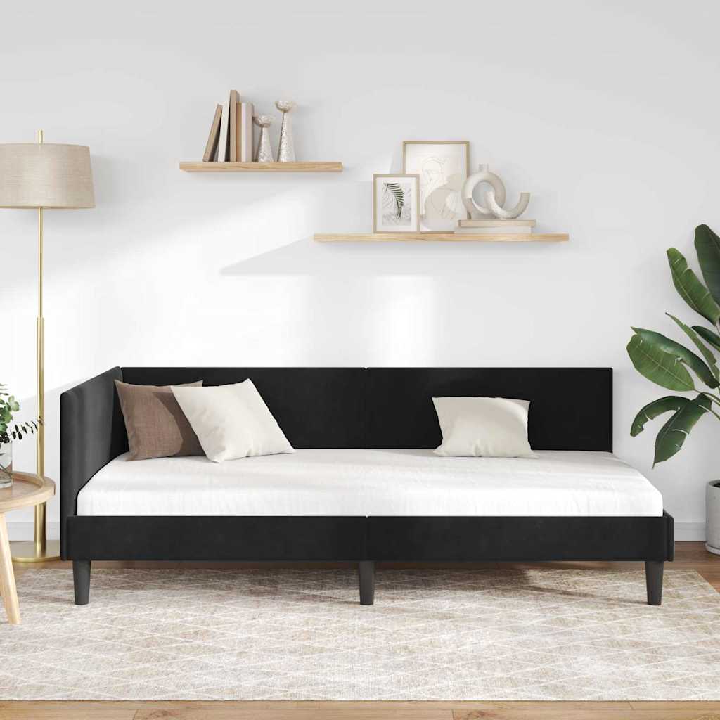 Kutni okvir kreveta s uzglavljem Crna 100 cm x 200 cm Baršun
