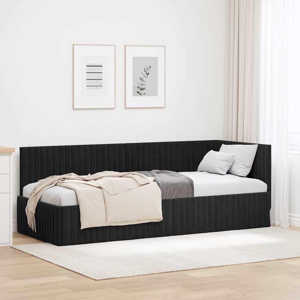 Kutni okvir kreveta s uzglavljem Crna 80 cm x 200 cm Baršun