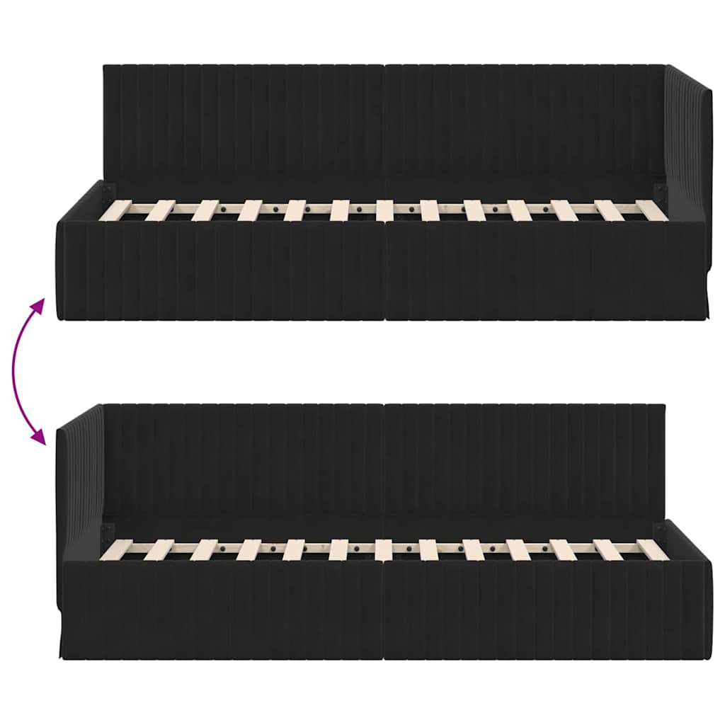 Kutni okvir kreveta s uzglavljem Crna 80 cm x 200 cm Baršun