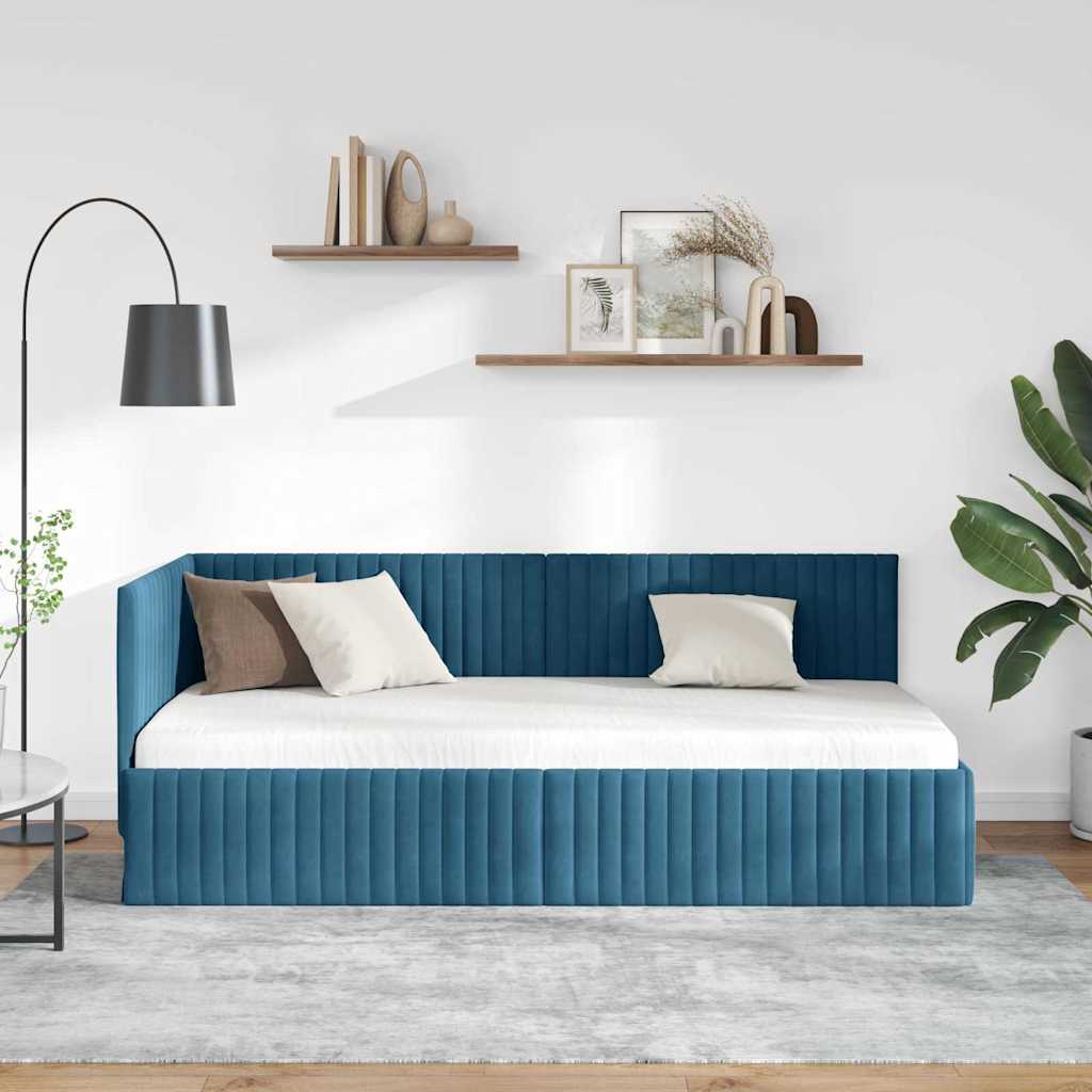 Kutni okvir kreveta s uzglavljem Plava 90 cm x 190 cm Baršun