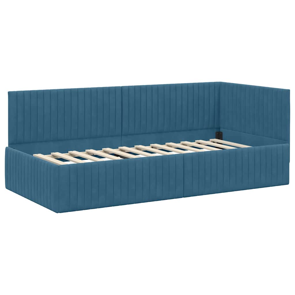 Kutni okvir kreveta s uzglavljem Plava 90 cm x 190 cm Baršun