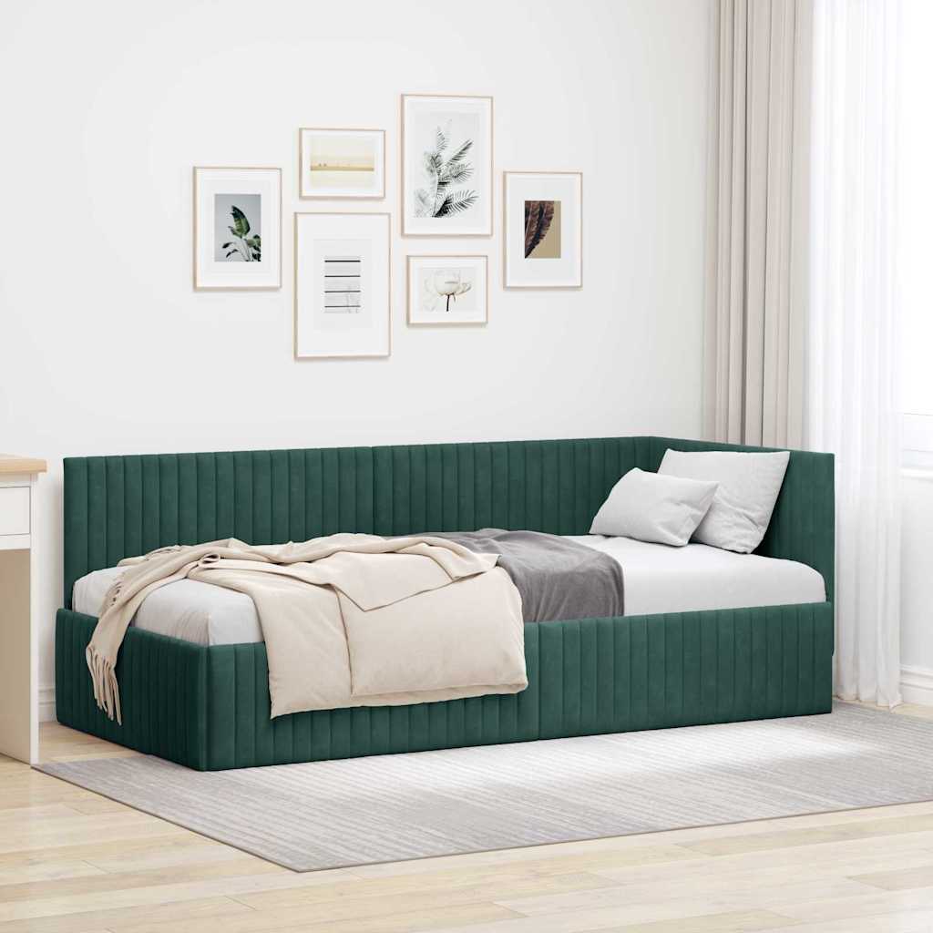 Kutni okvir kreveta Tamnozelena 90 cm x 190 cm Baršun