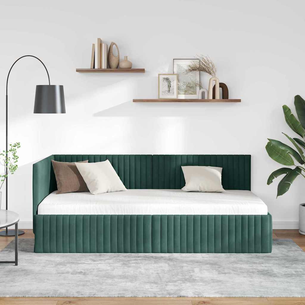 Kutni okvir kreveta Tamnozelena 90 cm x 190 cm Baršun