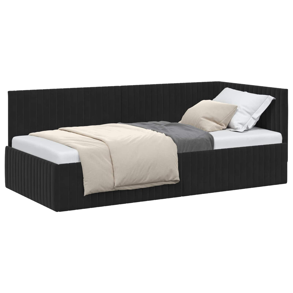 Kutni okvir kreveta s uzglavljem Crna 90 cm x 190 cm Baršun