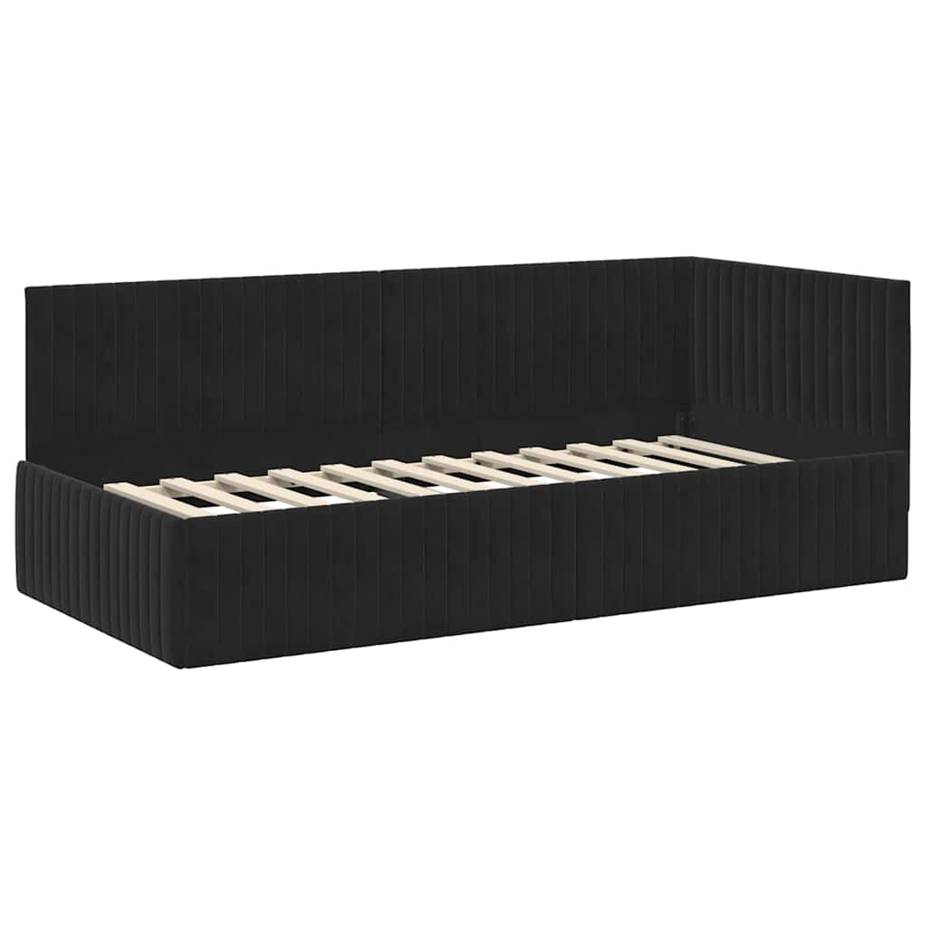 Kutni okvir kreveta s uzglavljem Crna 90 cm x 190 cm Baršun
