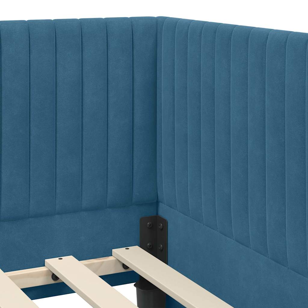 Kutni okvir kreveta s uzglavljem Plava 90 cm x 200 cm Baršun
