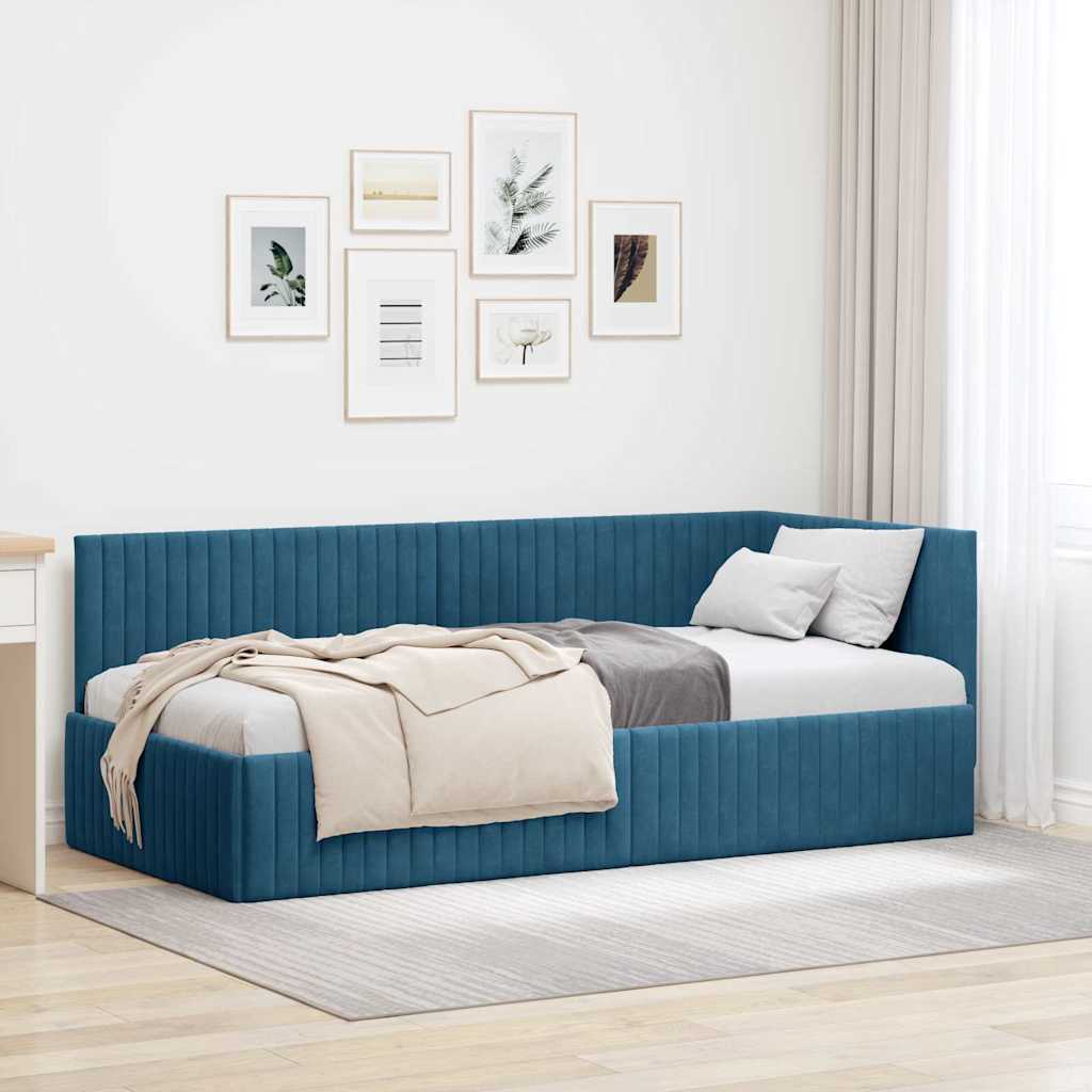 Kutni okvir kreveta s uzglavljem Plava 90 cm x 200 cm Baršun