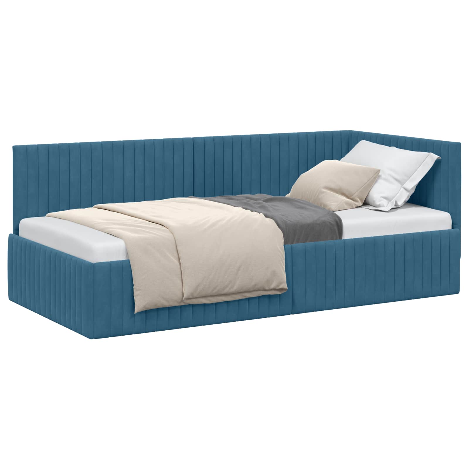 Kutni okvir kreveta s uzglavljem Plava 90 cm x 200 cm Baršun