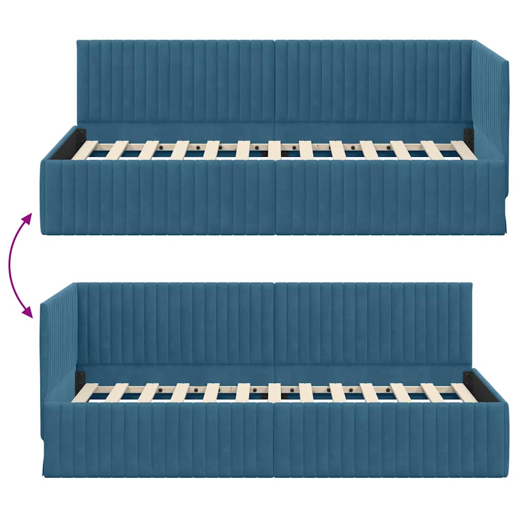 Kutni okvir kreveta s uzglavljem Plava 90 cm x 200 cm Baršun