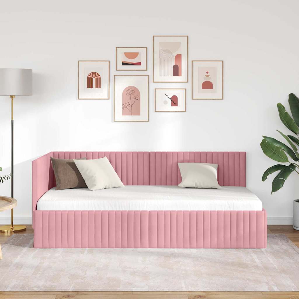 Kutni okvir kreveta Ružičasta 90 cm x 200 cm Baršun
