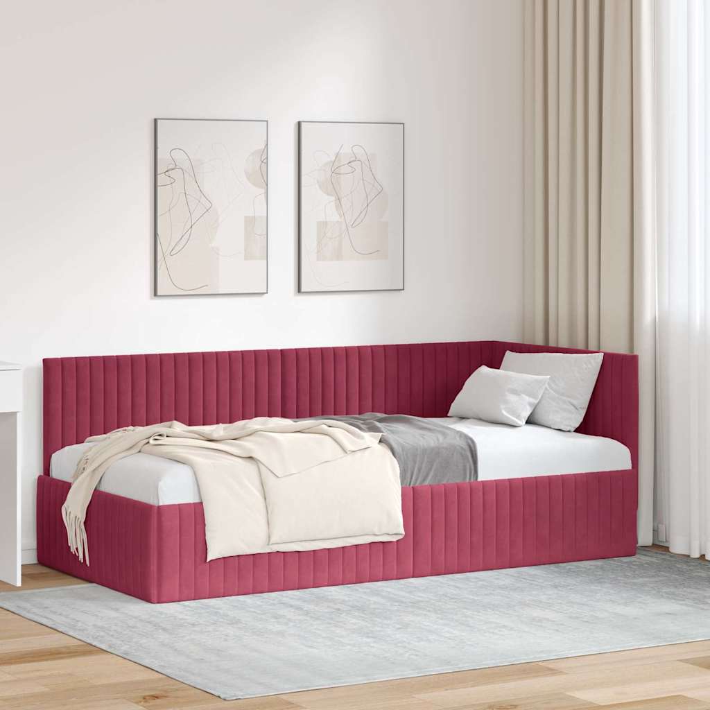 Kutni okvir kreveta Vinska crvena 90 cm x 200 cm Baršun