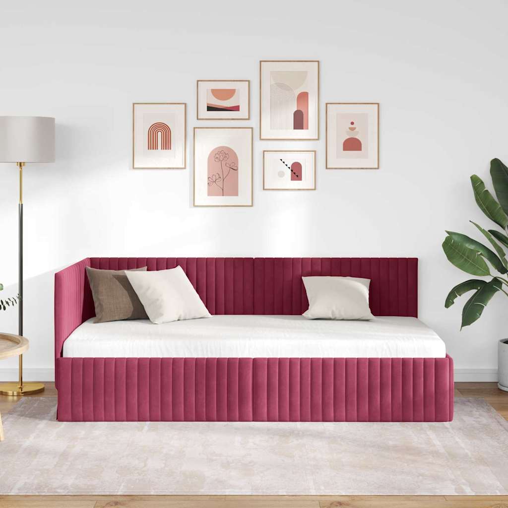 Kutni okvir kreveta Vinska crvena 90 cm x 200 cm Baršun