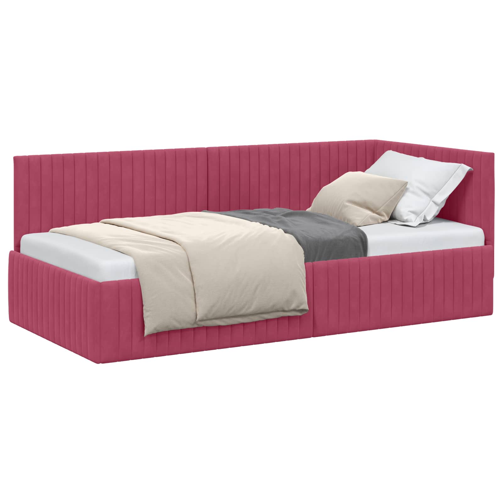 Kutni okvir kreveta Vinska crvena 90 cm x 200 cm Baršun